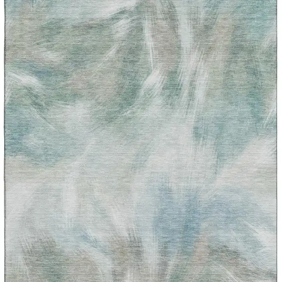 Sky Blue And Ivory Abstract Washable Area Rug With UV Protection Photo 4