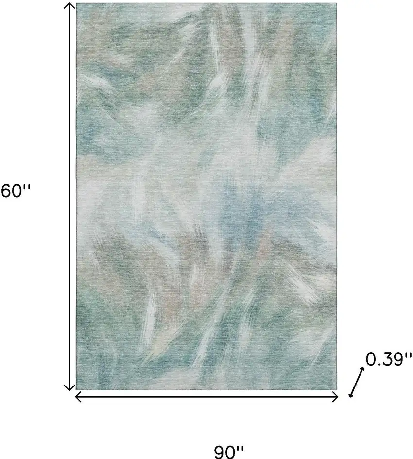 Sky Blue And Ivory Abstract Washable Area Rug With UV Protection Photo 9