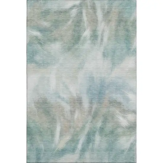 Sky Blue And Ivory Abstract Washable Area Rug With UV Protection Photo 1