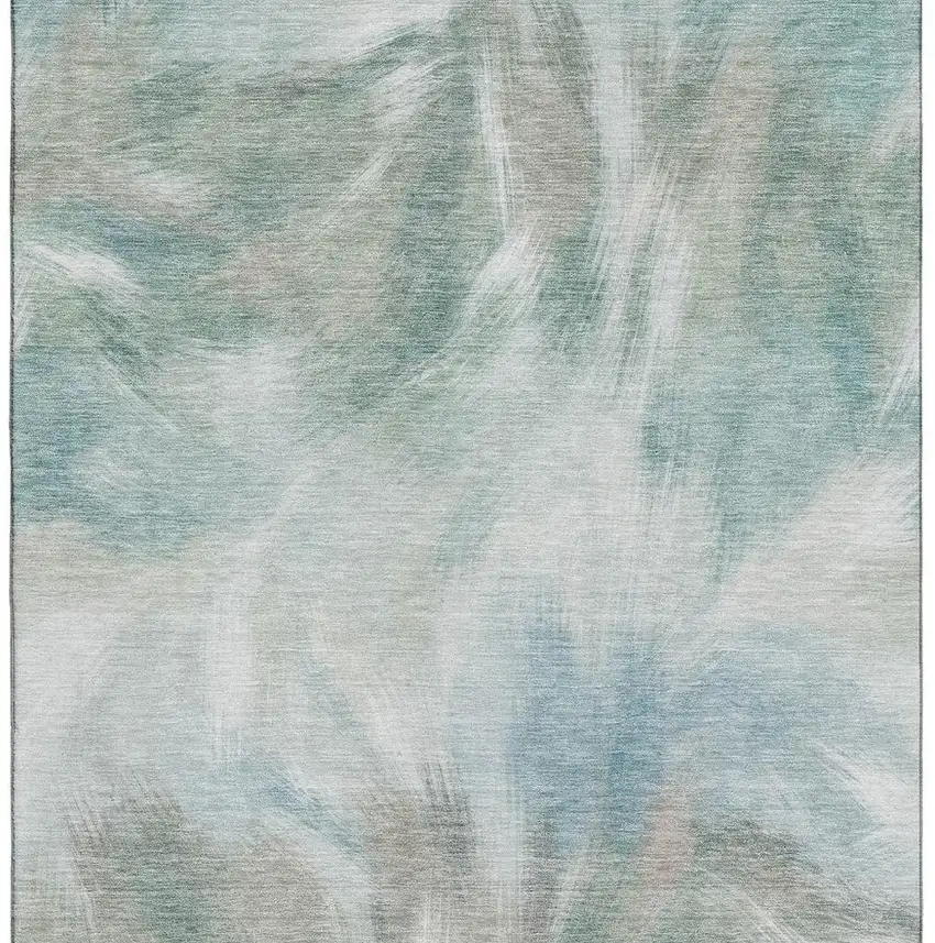 Sky Blue And Ivory Abstract Washable Area Rug With UV Protection Photo 4
