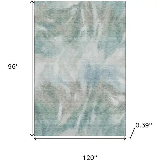 Sky Blue And Ivory Abstract Washable Area Rug With UV Protection Photo 9