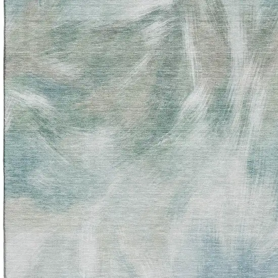 Sky Blue And Ivory Abstract Washable Area Rug With UV Protection Photo 3