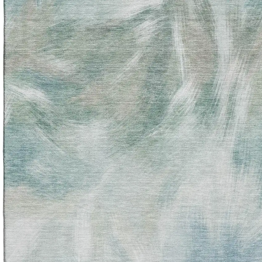 Sky Blue And Ivory Abstract Washable Area Rug With UV Protection Photo 3