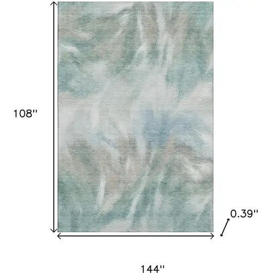 Sky Blue And Ivory Abstract Washable Area Rug With UV Protection Photo 9