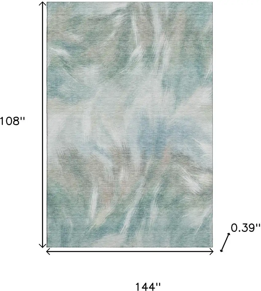 Sky Blue And Ivory Abstract Washable Area Rug With UV Protection Photo 9