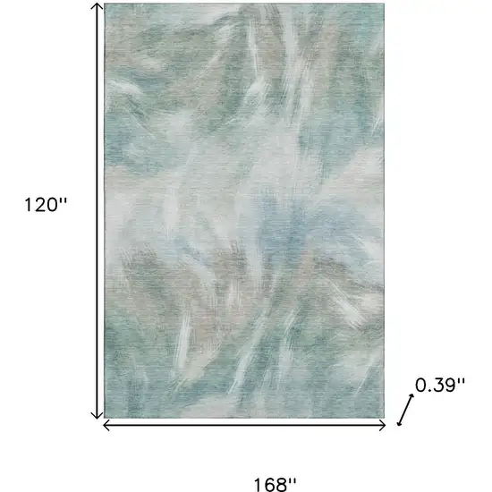 Sky Blue And Ivory Abstract Washable Area Rug With UV Protection Photo 9