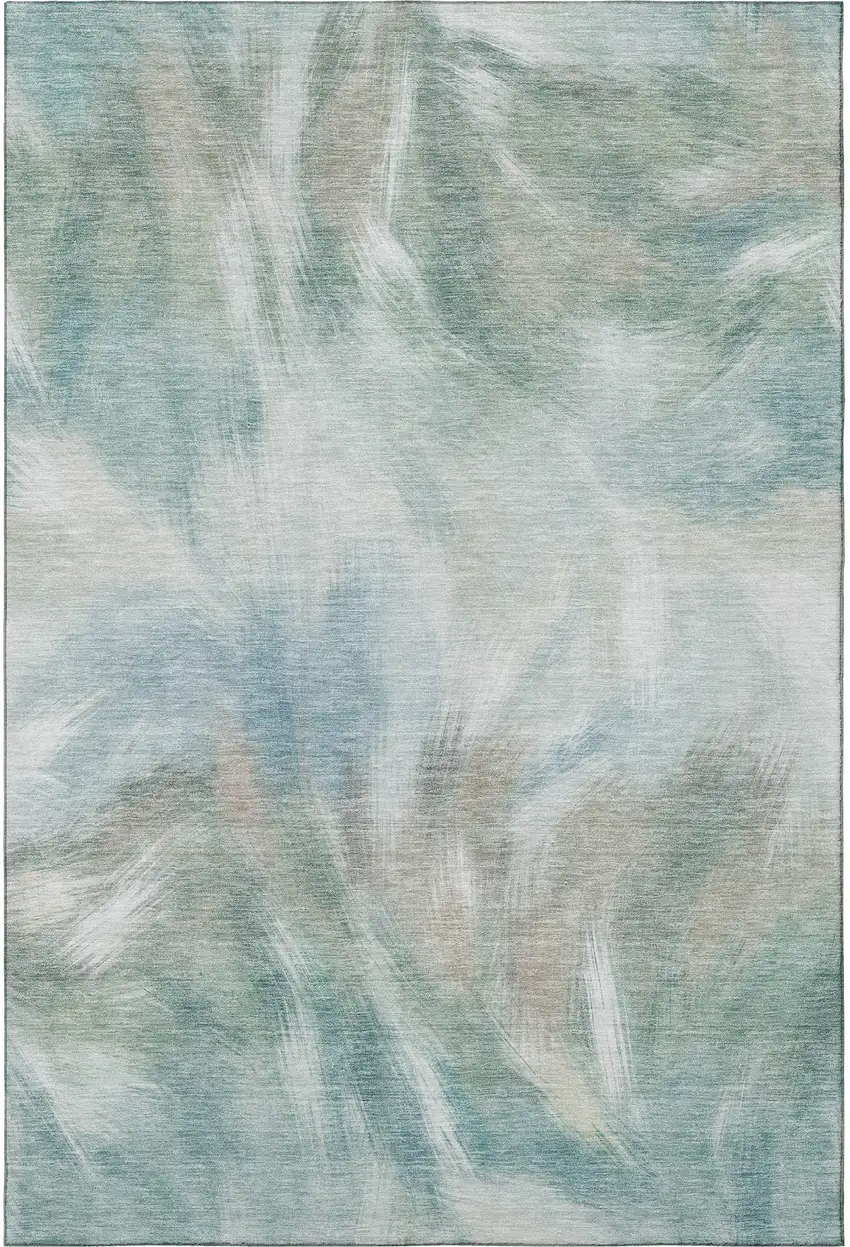 Sky Blue And Ivory Abstract Washable Area Rug With UV Protection Photo 4