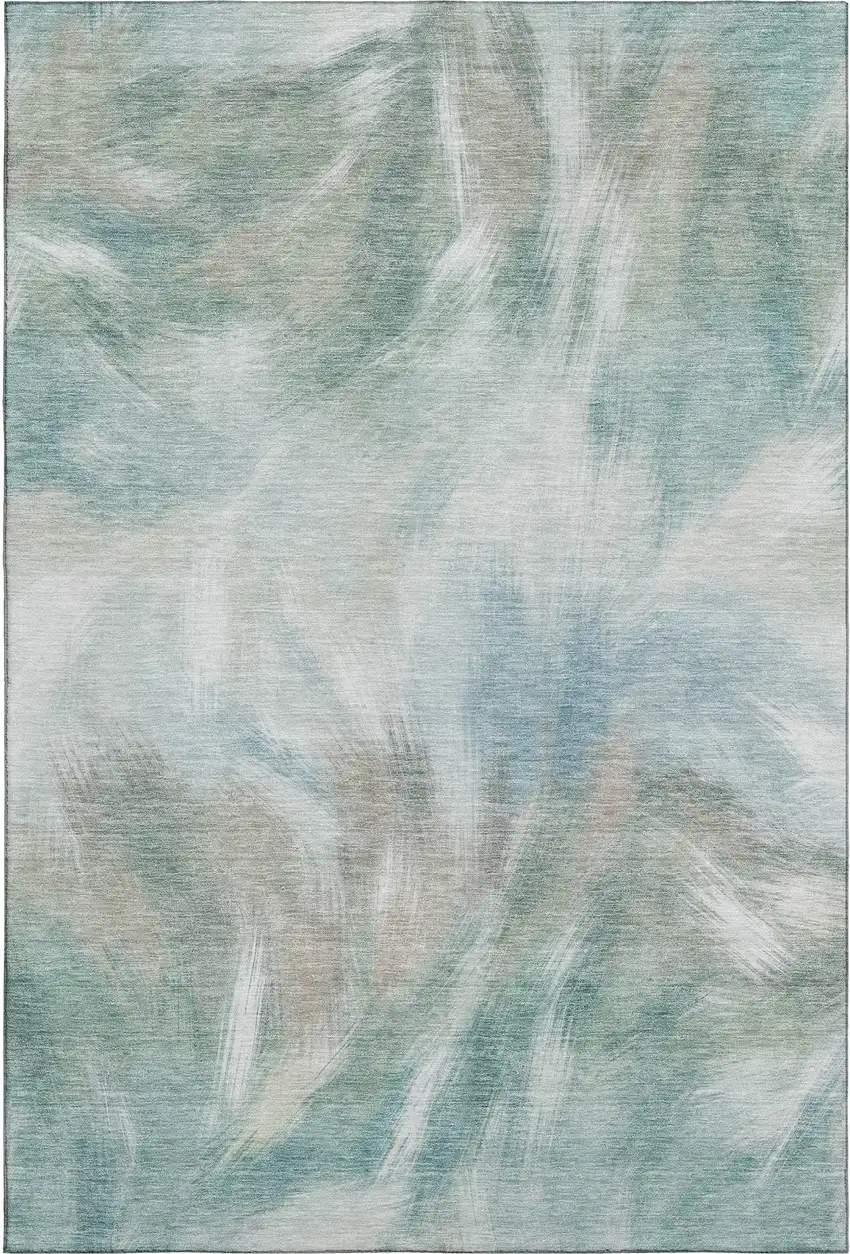 Sky Blue And Ivory Abstract Washable Area Rug With UV Protection Photo 1
