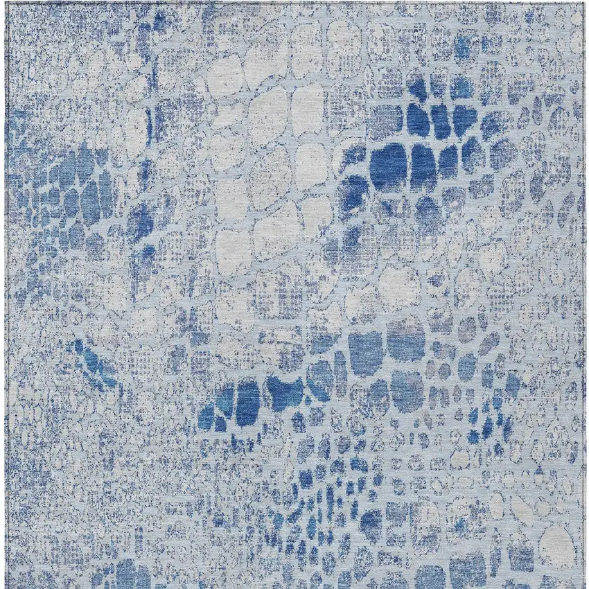 Sky Blue And Ivory Abstract Washable Indoor Outdoor Area Rug Photo 6