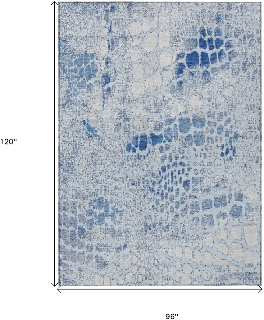 Sky Blue And Ivory Abstract Washable Indoor Outdoor Area Rug Photo 3
