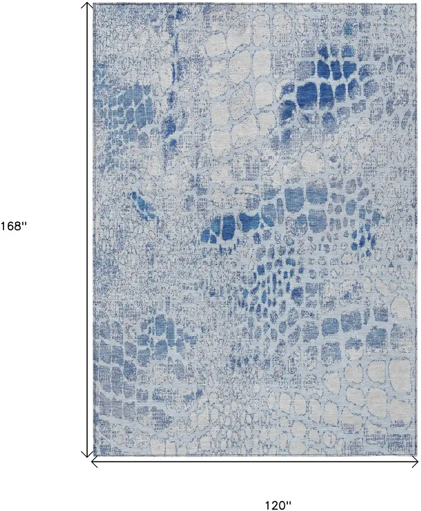 Sky Blue And Ivory Abstract Washable Indoor Outdoor Area Rug Photo 3