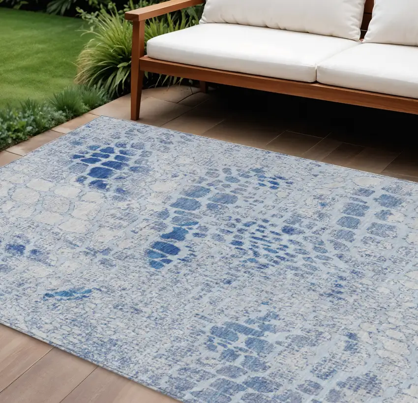 Sky Blue And Ivory Abstract Washable Indoor Outdoor Area Rug Photo 1