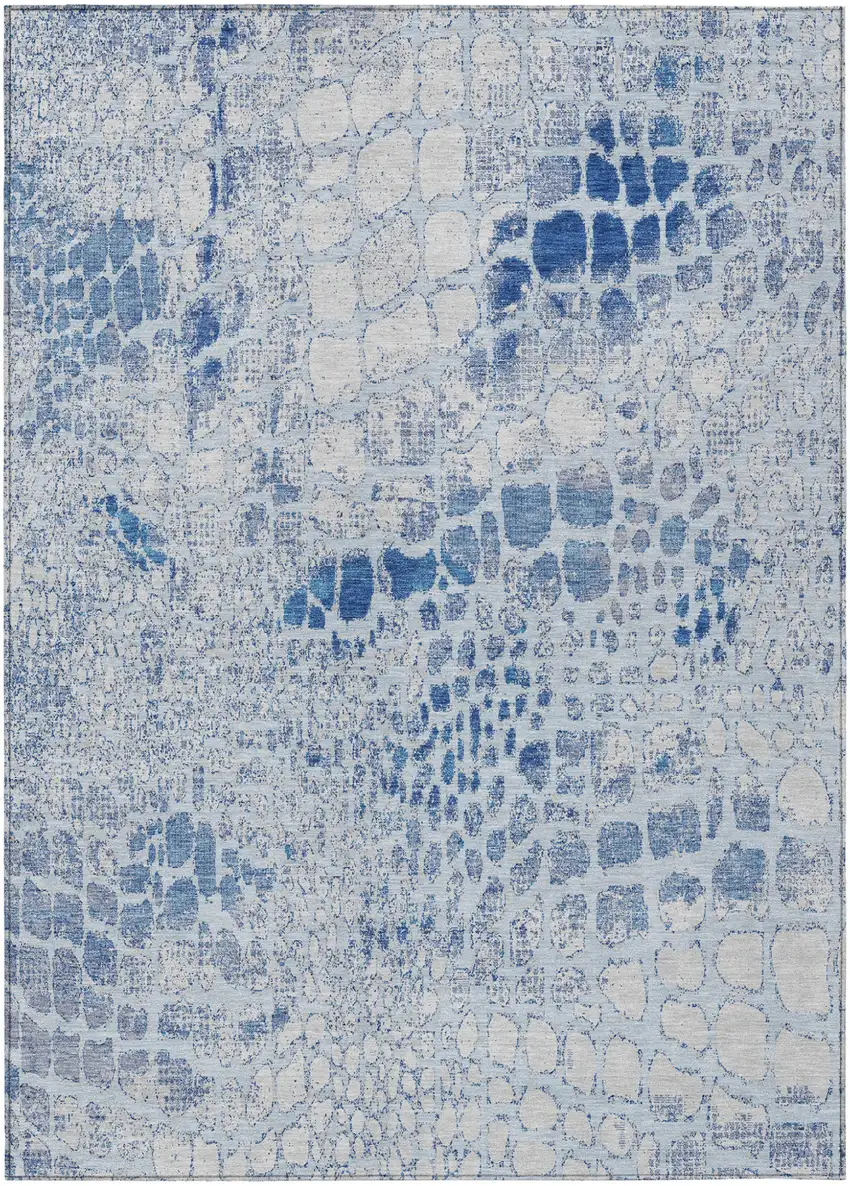 Sky Blue And Ivory Abstract Washable Indoor Outdoor Area Rug Photo 2