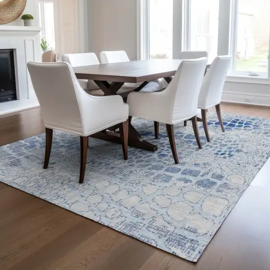 Sky Blue And Ivory Abstract Washable Indoor Outdoor Area Rug Photo 9