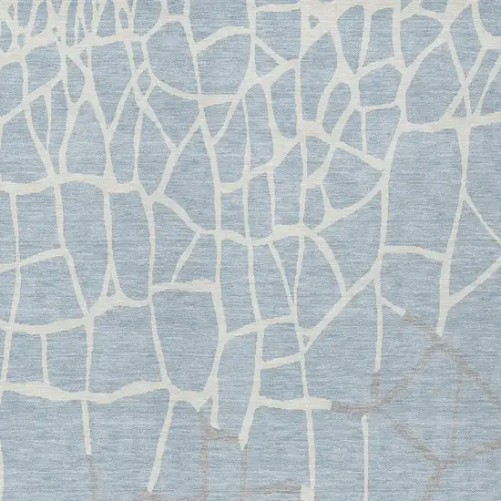 Sky Blue And Ivory Abstract Washable Indoor Outdoor Area Rug Photo 5