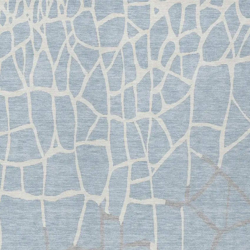 Sky Blue And Ivory Abstract Washable Indoor Outdoor Area Rug Photo 5