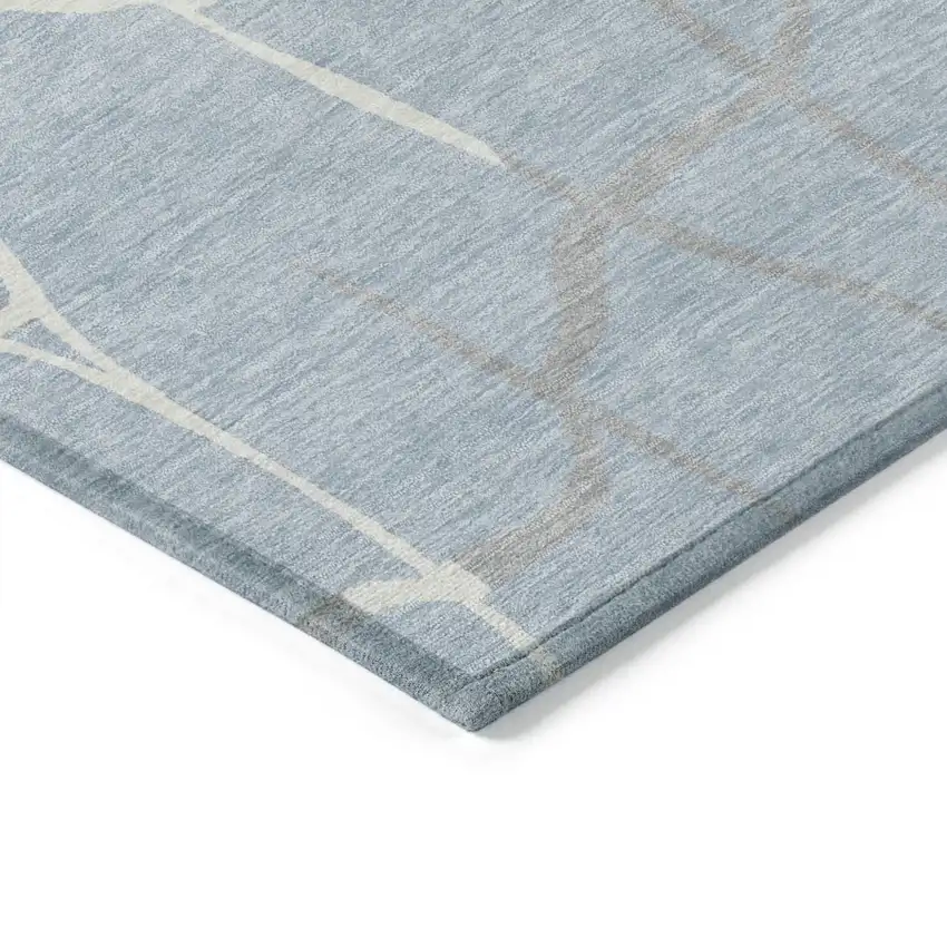 Sky Blue And Ivory Abstract Washable Indoor Outdoor Area Rug Photo 4