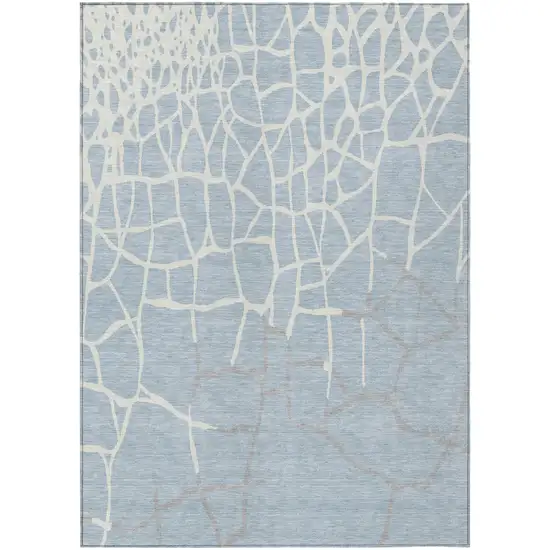 Sky Blue And Ivory Abstract Washable Indoor Outdoor Area Rug Photo 2