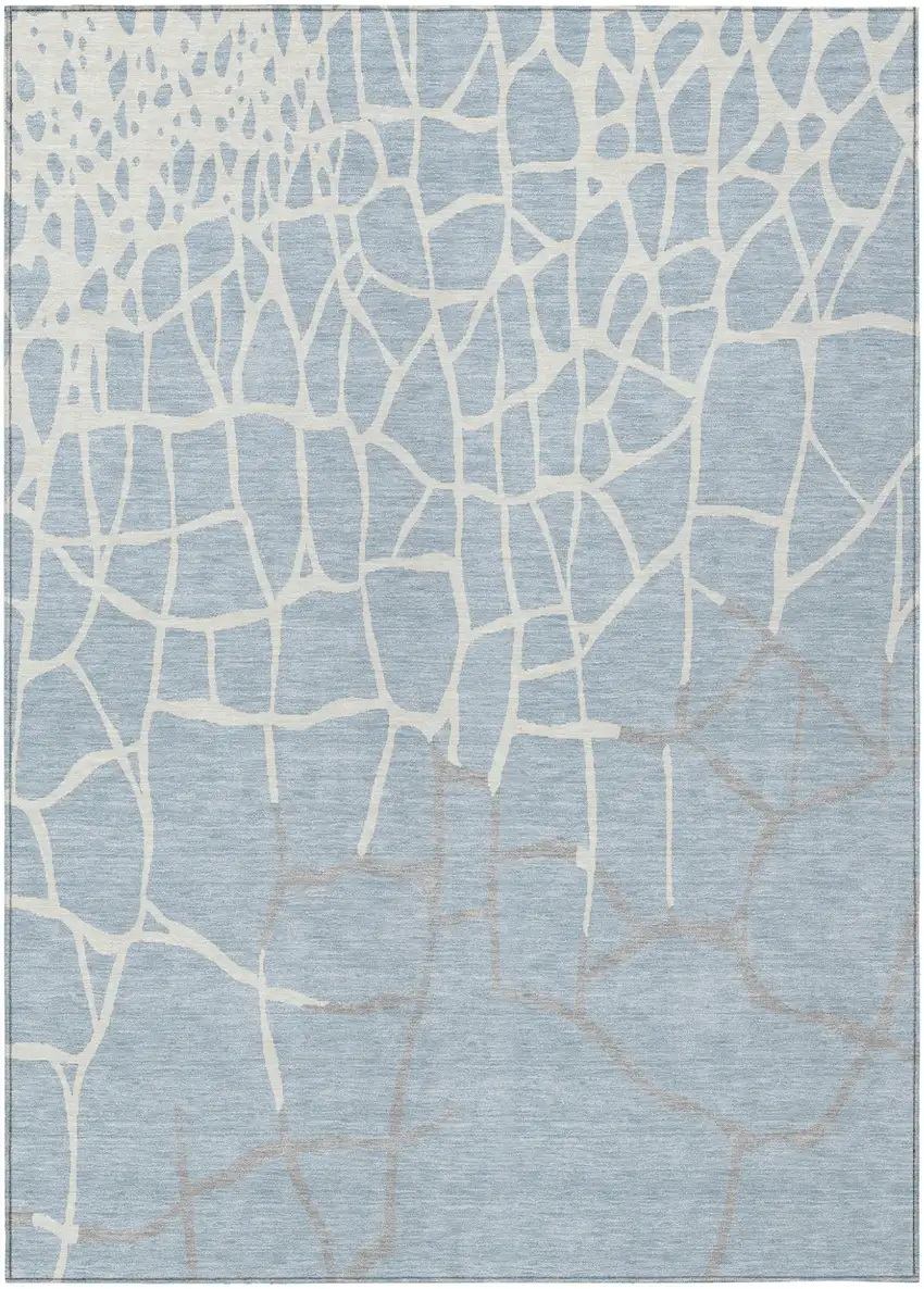 Sky Blue And Ivory Abstract Washable Indoor Outdoor Area Rug Photo 2