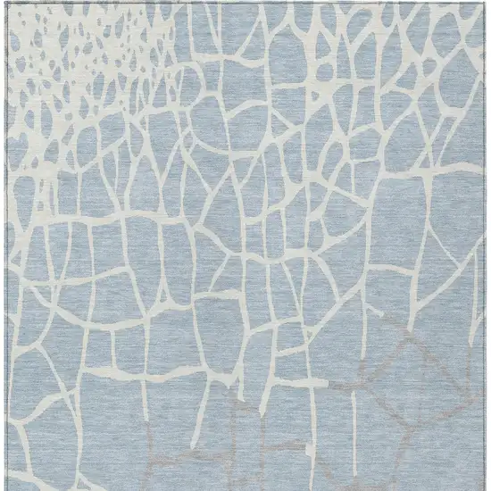 Sky Blue And Ivory Abstract Washable Indoor Outdoor Area Rug Photo 6