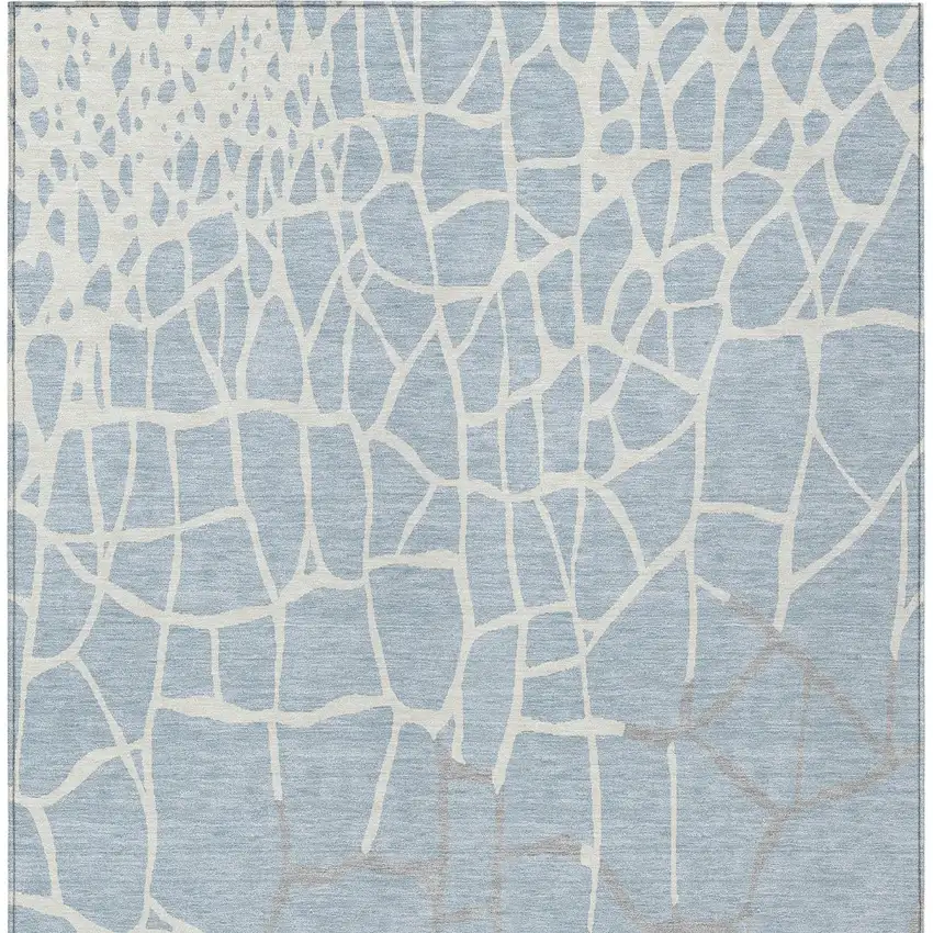 Sky Blue And Ivory Abstract Washable Indoor Outdoor Area Rug Photo 6