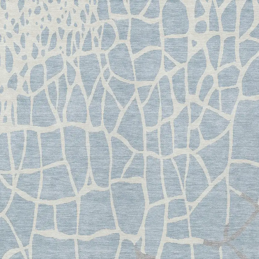 Sky Blue And Ivory Abstract Washable Indoor Outdoor Area Rug Photo 5