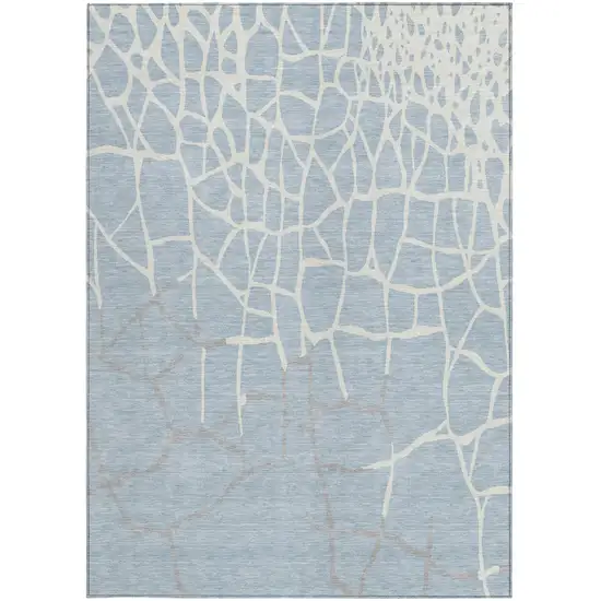 Sky Blue And Ivory Abstract Washable Indoor Outdoor Area Rug Photo 6