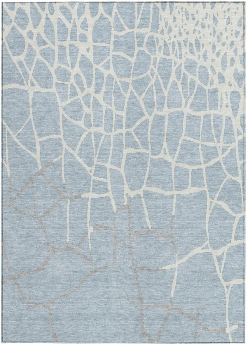 Sky Blue And Ivory Abstract Washable Indoor Outdoor Area Rug Photo 6