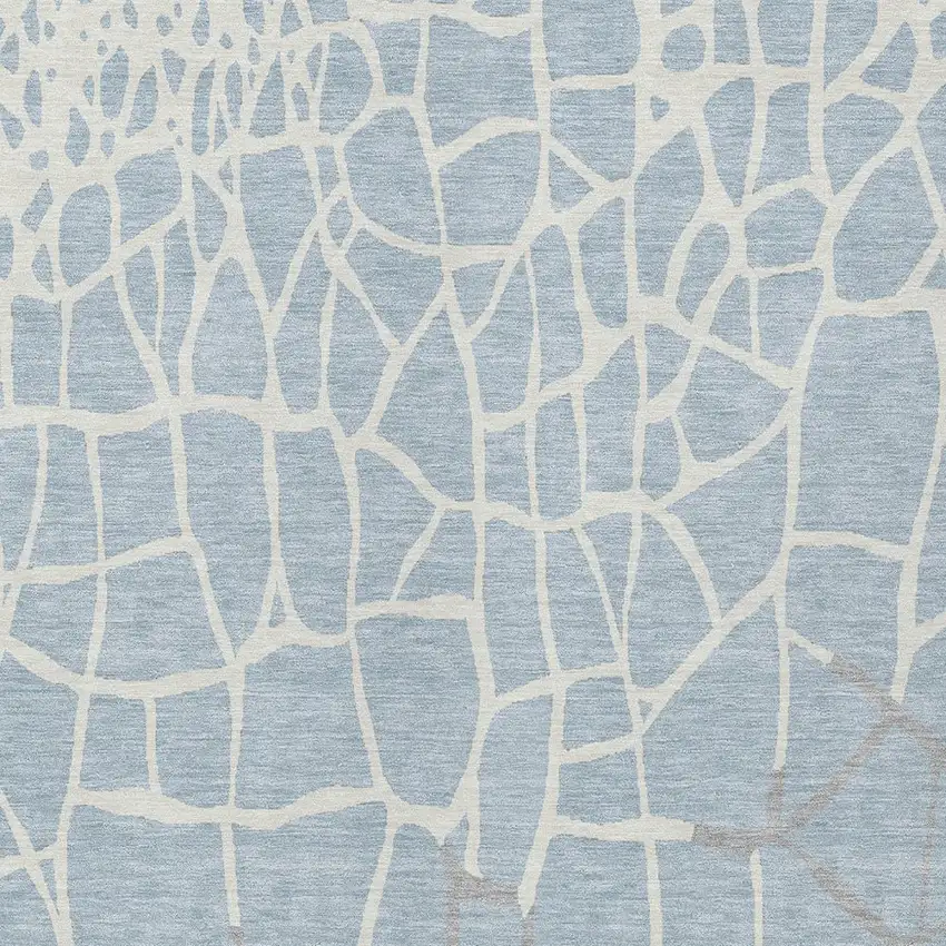 Sky Blue And Ivory Abstract Washable Indoor Outdoor Area Rug Photo 5