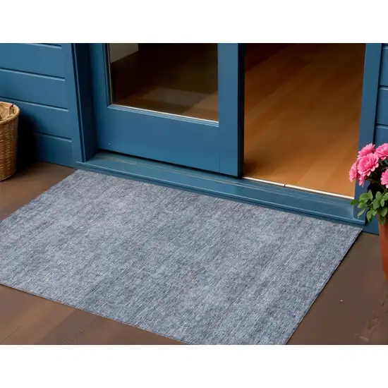 Sky Blue And Ivory Abstract Washable Indoor Outdoor Area Rug Photo 1