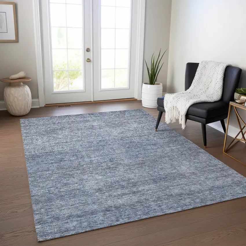 Sky Blue And Ivory Abstract Washable Indoor Outdoor Area Rug Photo 9