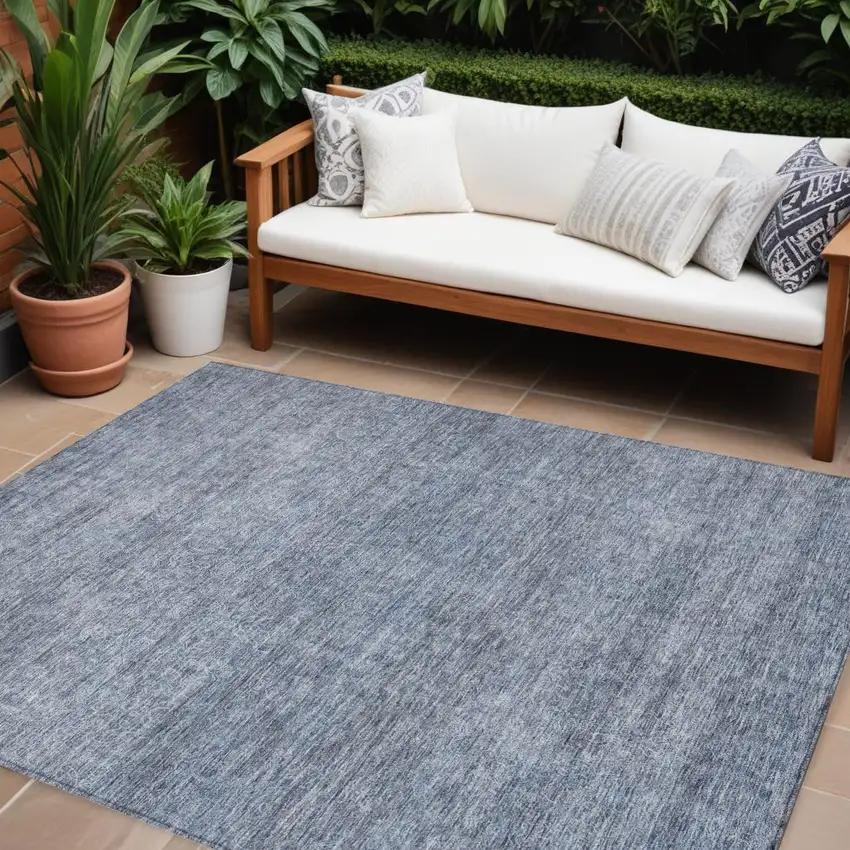 Sky Blue And Ivory Abstract Washable Indoor Outdoor Area Rug Photo 1