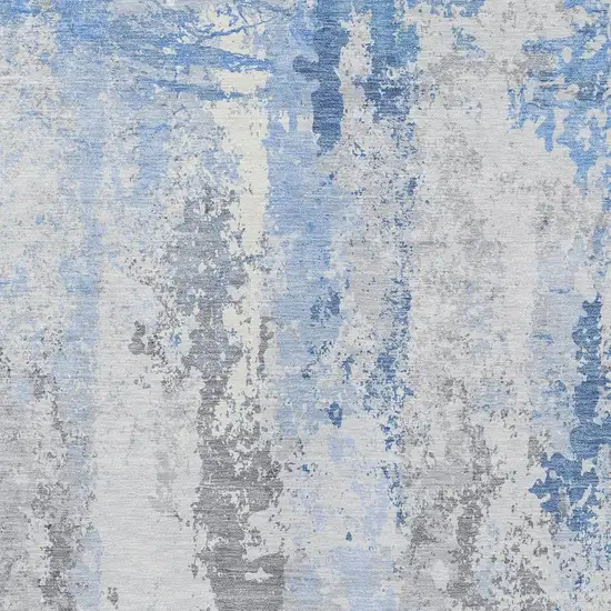 Sky Blue And Ivory Abstract Washable Indoor Outdoor Area Rug Photo 4