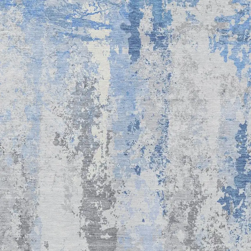 Sky Blue And Ivory Abstract Washable Indoor Outdoor Area Rug Photo 4