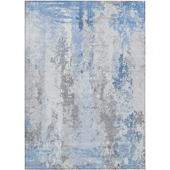 Sky Blue And Ivory Abstract Washable Indoor Outdoor Area Rug Photo 1