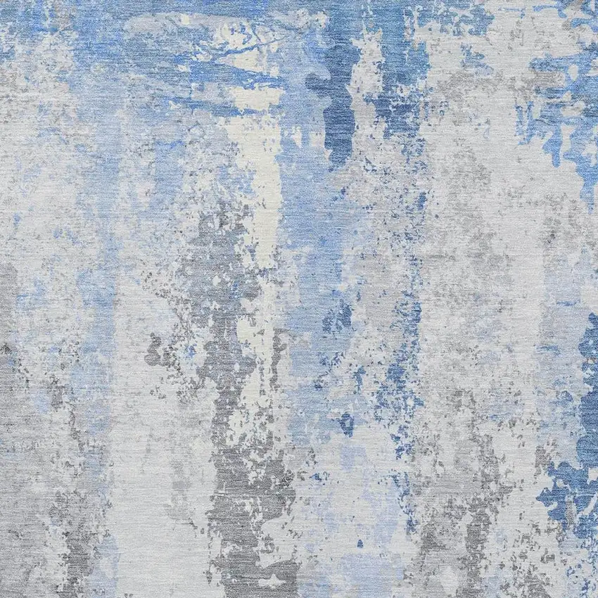 Sky Blue And Ivory Abstract Washable Indoor Outdoor Area Rug Photo 4