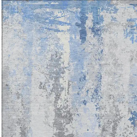 Sky Blue And Ivory Abstract Washable Indoor Outdoor Area Rug Photo 4