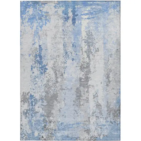 Sky Blue And Ivory Abstract Washable Indoor Outdoor Area Rug Photo 4