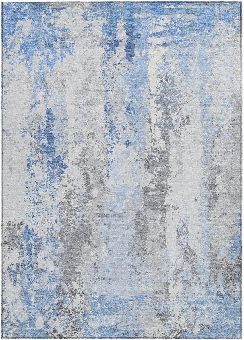 Sky Blue And Ivory Abstract Washable Indoor Outdoor Area Rug Photo 4