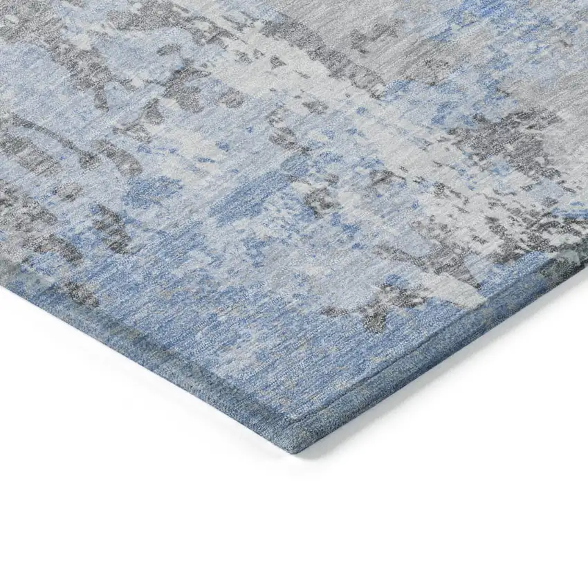 Sky Blue And Ivory Abstract Washable Indoor Outdoor Area Rug Photo 9