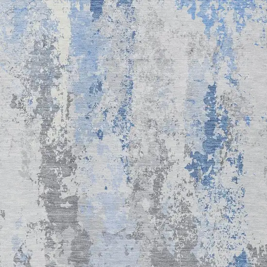 Sky Blue And Ivory Abstract Washable Indoor Outdoor Area Rug Photo 4
