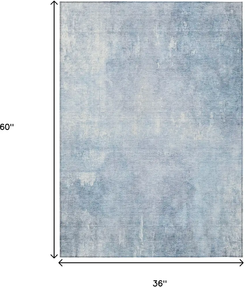 Sky Blue And Ivory Abstract Washable Indoor Outdoor Area Rug Photo 9