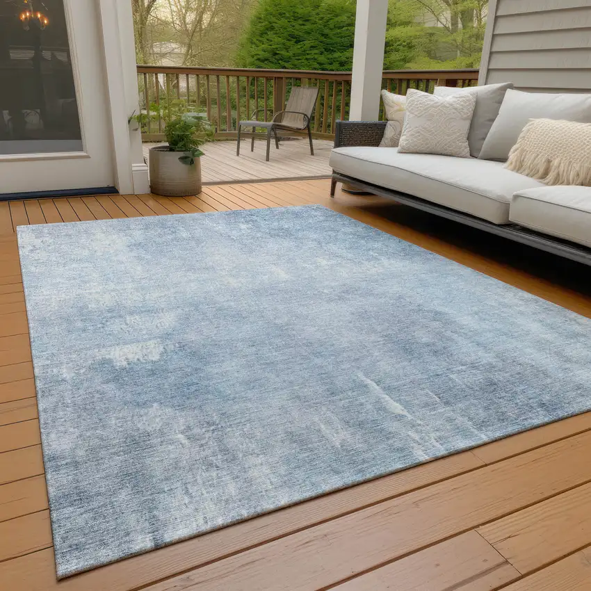 Sky Blue And Ivory Abstract Washable Indoor Outdoor Area Rug Photo 8