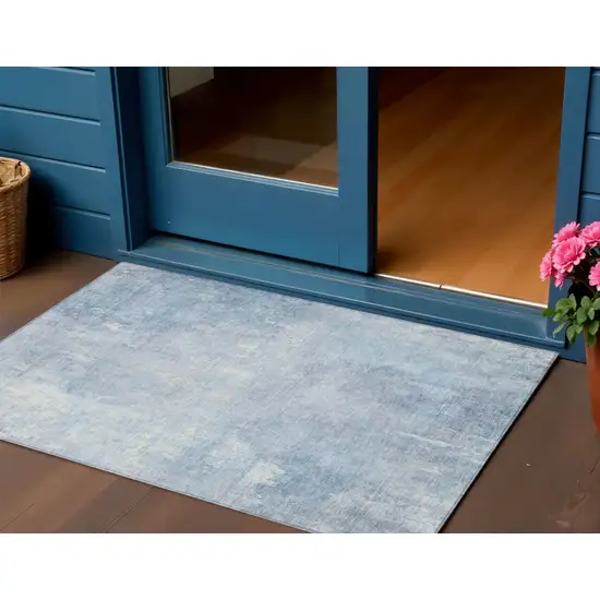 Sky Blue And Ivory Abstract Washable Indoor Outdoor Area Rug Photo 2