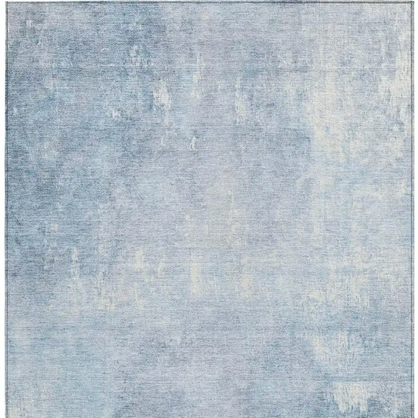 Sky Blue And Ivory Abstract Washable Indoor Outdoor Area Rug Photo 3