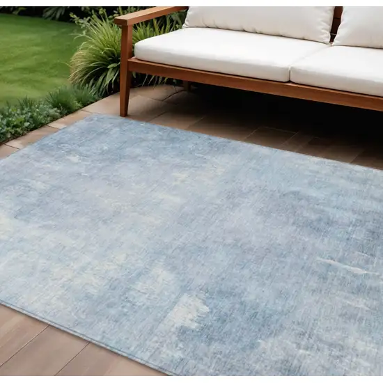 Sky Blue And Ivory Abstract Washable Indoor Outdoor Area Rug Photo 2