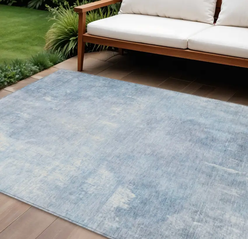 Sky Blue And Ivory Abstract Washable Indoor Outdoor Area Rug Photo 2