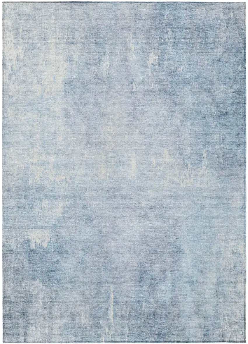 Sky Blue And Ivory Abstract Washable Indoor Outdoor Area Rug Photo 3
