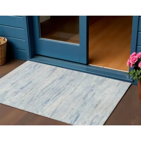 Sky Blue And Ivory Abstract Washable Indoor Outdoor Area Rug Photo 2