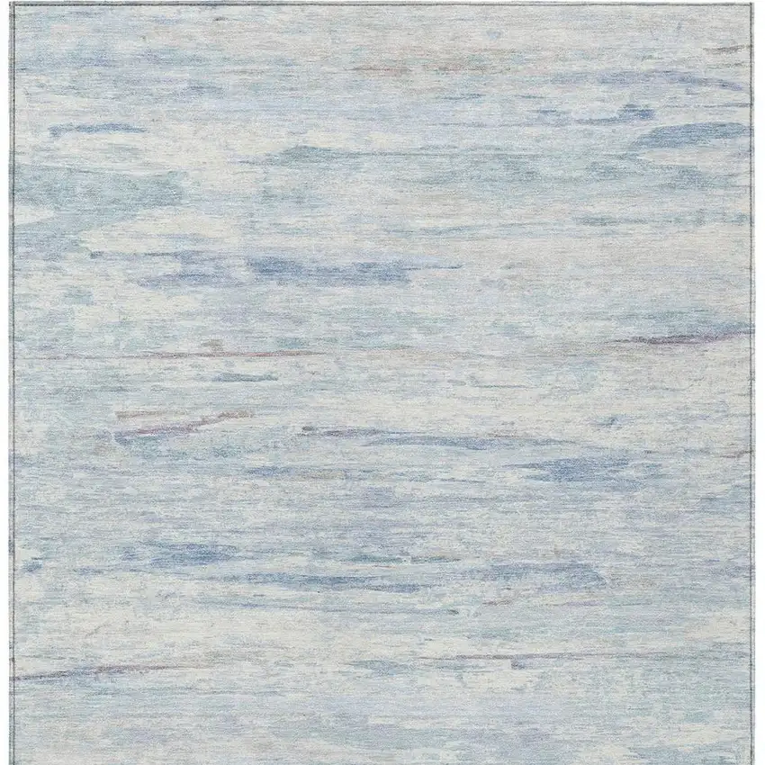Sky Blue And Ivory Abstract Washable Indoor Outdoor Area Rug Photo 9